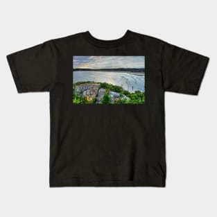 Sun rays over Good Harbor beach as seen from Salt Island Gloucester MA Kids T-Shirt